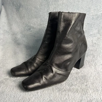 Vtg Y2K Black Block Heel Leather Zip Up Boots Women’s Sz 8.5 Square Toe Booties - Image 1 of 4