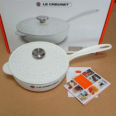 Le Creuset Limited Edition Flower Relief Saucier 21cm Cotton New - Image 1 of 4