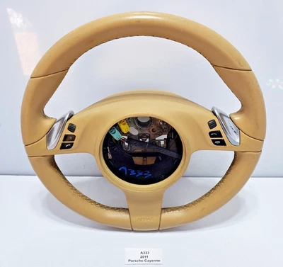 ✅ 11-14 OEM Porsche Cayenne 958 Steering Wheel Leather Beige W/ Switches NOTE* - Image 1 of 4