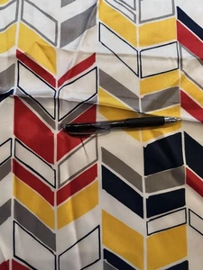 5.5 YARDS Vtg Acetate? Polyester? Fabric Red Navy Yellow Gray Chevron Print - Picture 1 of 13