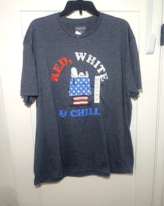 PEANUTS SNOOPY USA Flag Red White & Chill T-Shirt Size XL Grey 4th Of July NEW - Picture 1 of 11