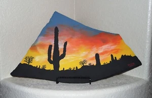Sunset Silhouette Landscape Desert Southwest Flagstone Art Painting By Artist - Picture 1 of 12