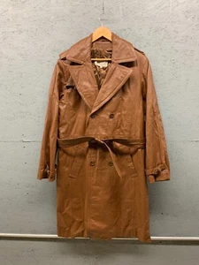 VTG Deerskin Trading Post 100% Leather Full Length Belted Trench Size 42 Brown - Picture 1 of 16