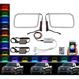 03-06 Chevy Silverado Multi-Color LED RGB SMD Fog Light Halo Ring BLUETOOTH Set - Picture 1 of 7