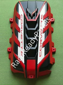 2020/24 CORVETTE C8 ENGINE COVER TORCH RED WHITE CARBON FIBER RAILS NEW OWM - Bild 1 von 2