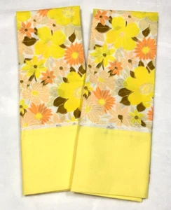 Vtg Springmaid Wondercale Standard Pillowcase Set Yellow Peach Flower Power NWOP - Picture 1 of 8
