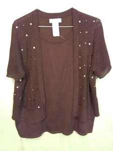 Women's SAG HARBOR Stretch Sweater Knit SS Shirt Pullover plus sz 1X Brown s0440 - Picture 1 of 9