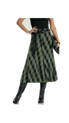 Wardrobe New Khaki Print Panelled Jersey Skirt & Black Belt UK SIZE 20 green  - Image 1 of 4