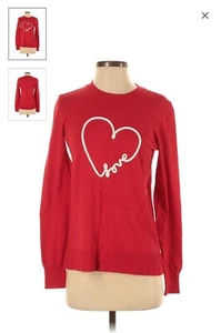 Marled Heart “Love” Sweater Women XL Red Stretch Rayon 36” X 28” - Picture 1 of 7