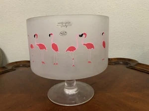 Frosted Glass Pink Flamingo Pedestal Trifle Compote Bowl 8" x 7.75" - Picture 1 of 12