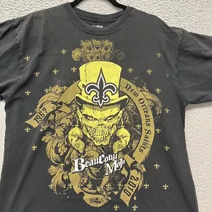 New Orleans Saints Shirt Mens L Black Skull NFL Football Reebok Super Bowl XLIV - Picture 1 of 13