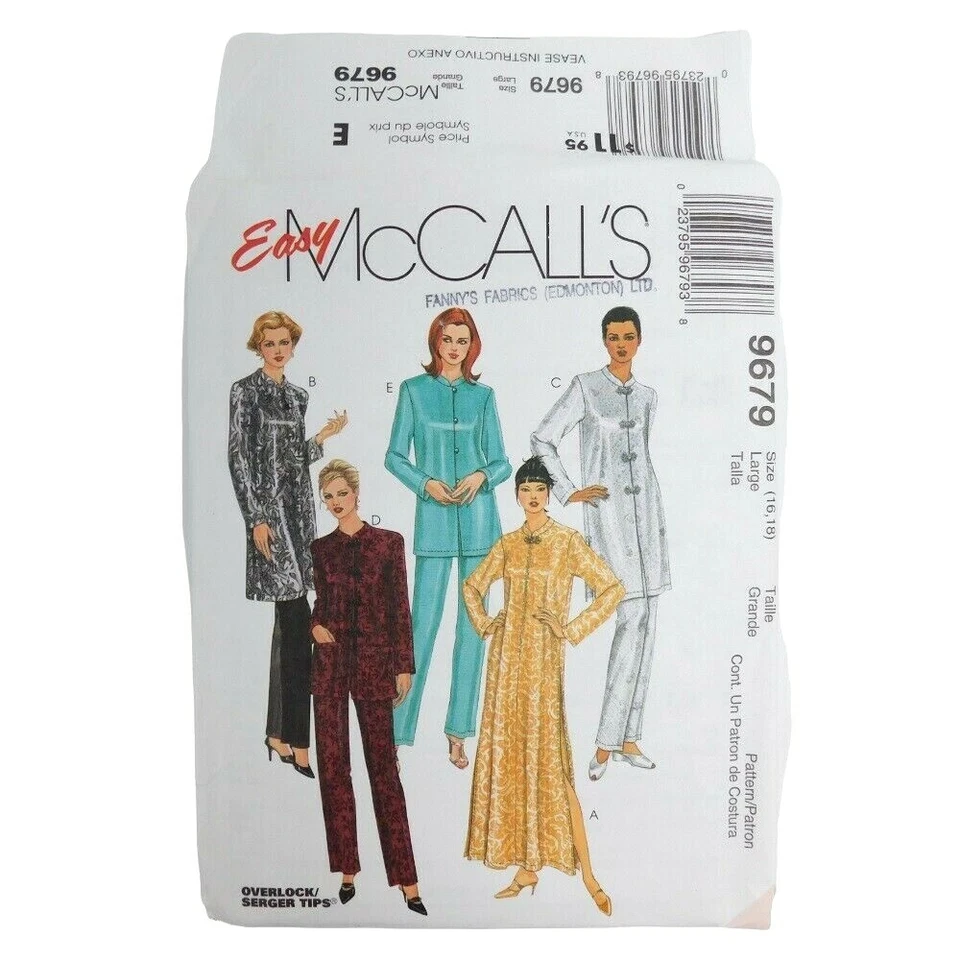 McCalls 9679 Misses Robe Top Pants Sewing Pattern Size 16-18 Uncut Mandarin  - Image 1 of 4
