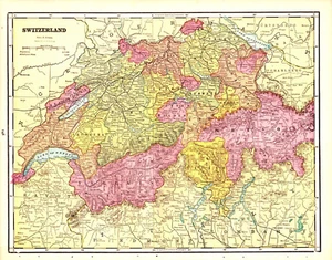 "SWITZERLAND-FRANCE" Antique authentic map 1893 - Picture 1 of 2