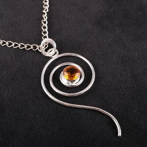 Oferta del Día de la Madre Bisel de Piedras Preciosas de Citrino Facetado Esposa Colgante Plata de Ley 925 - Imagen 1 de 6