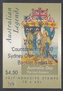 Australia 2000 $4.50 ANZAC Legends Booklet overprint APTA Countdown Olympics - Foto 1 di 1