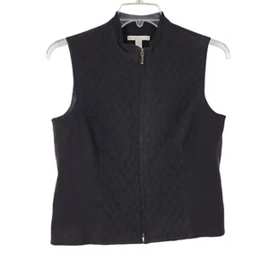 Black Quilted Vest Zip Front Sleeveless 14P Classic Minimalist Preppy Grunge - Picture 1 of 4