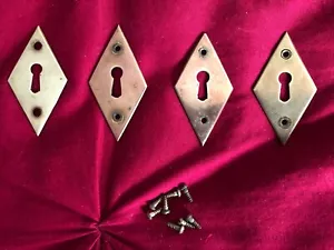 4 Antique American Federal Period Diamond Brass Keyhole Escutcheons C. 1820 - Picture 1 of 2