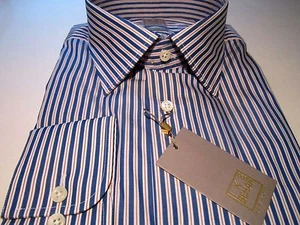 NWT GOLD Ike Behar Neiman Marcus Striped Blue Petrol Dress Shirt 16 1/2 LS 34/35 - Picture 1 of 4