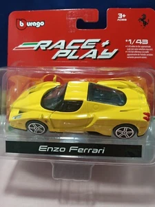 Race & Play Enzo Ferrari 1:43 Scale Yellow Burago Ages 3 & Up New - Picture 1 of 2