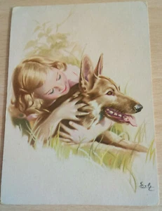 AK-Schäferhund mit Mädchen, Künstlerkarte DDR 1949 signiert - Bild 1 von 2