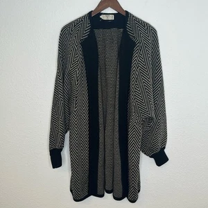 VINTAGE Valentino wool open front cardigan herringbone large - Picture 1 of 13