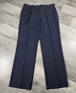 Loro Piana Blue Striped 100% Wool Slacks Made In Italy Size 35X33 New Matte PD. - Picture 1 of 7