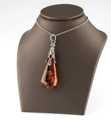 Argento Sterling Ambra Baltica Canottiera Ciondolo Con / 20 " Catenina - Immagine 1 di 3