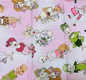 Loralie Harris So Many Ladies On The Mend Pink Cotton Quilting Fabric 24 x 44 - Picture 1 of 4