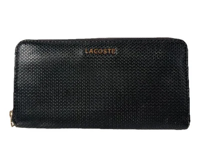 Бумажник женский Lacoste кожаный пике текстурированный черный на молнии вокруг большой - Изображение 1 из 4