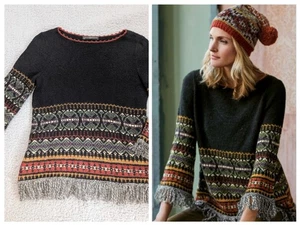 Peruvian Connection Alpaca Blend Sweater Fringe   XS Tunic Ethnic Colorful Cozy - Picture 1 of 13