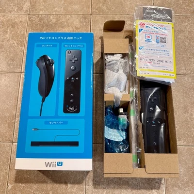 NEW Nintendo Wii U Wii Remote Plus Controller Black Mote w/ Nunchuk Sensor Bar - Image 1 of 4