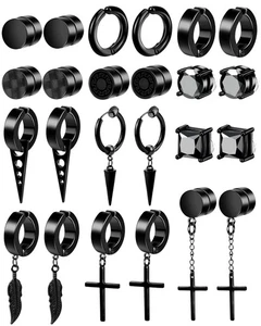 12 Pairs Black Magnetic Earrings: Clip On, Hoop & Dangle Designs - Non-Pierci... - Picture 1 of 7