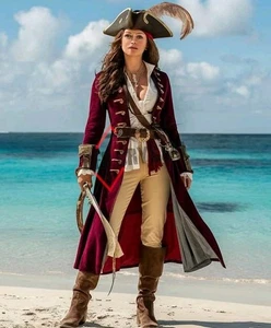 Steampunk Maroon Frock Coat: Victorian Gothic Pirate Costume - Picture 1 of 9