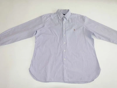 Ralph Lauren 男式正装衬衫 17 - 34 / 35 长袖紫色白色条纹 RL — 第 1/4 张图片