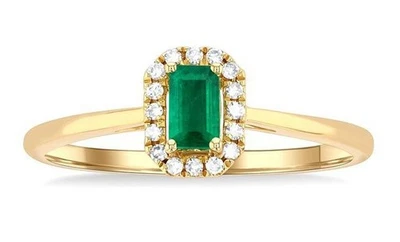 0.40ct Natural Round Diamond 14k Solid Yellow Gold Emerald Wedding Cluster Ring - Image 1 of 4