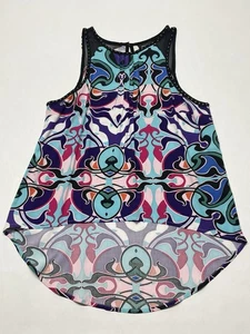 Abstract Artsy Studded Mesh Hi Low Flowy Pleated Tank Blouse Size M Edgy Boho - Picture 1 of 21