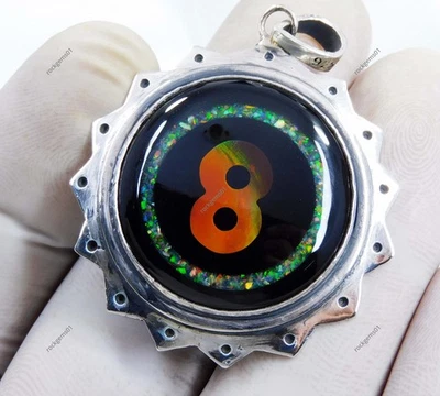 Ciondolo in argento sterling 925 60 ct onice nera con opale unico raro bellis... - Immagine 1 di 4