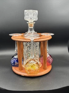 Crystal white wine glass decanter & Caddy Set 4 Nachtmann Cut To Clear, Teakwood - Picture 1 of 24