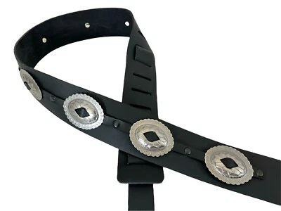 Correa de guitarra concho ovalada de cuero de acero bajo eléctrico acústico plata antigua Foto 1 de 4