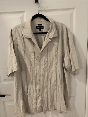 Camisa Joseph Feiss Para Hombres 2XL Alta Marfil Tropical Rayas Dobladillo Dividido Lavable Seda Foto 1 de 4