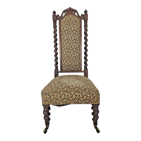 Antique Barley Twist Throne Chair Jacobean Carved Walnut Tapestry Upholstery Cover