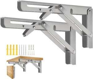 Folding Shelf Brackets 2pcs 10” Folding Shelf Brackets Heavy Duty StainlessSteel - Picture 1 of 9