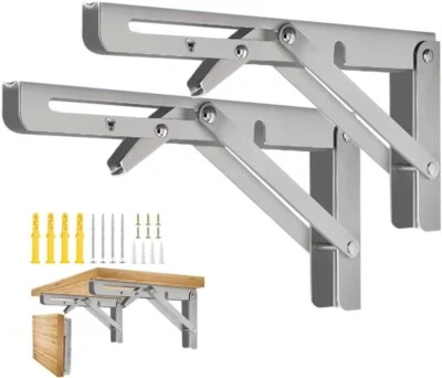 Folding Shelf Brackets 2pcs 10” Folding Shelf Brackets Heavy Duty StainlessSteel - Image 1 of 4