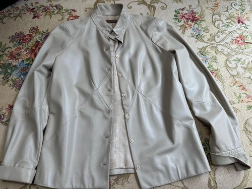 Autentica giacca da pilota in pelle di agnello LOEWE grigio chiaro taglia 40 donna