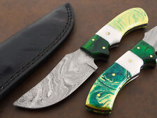 Damascus Fixed Blade Custom Handmade Camping Hunting Knife W/Sheath-Resin Handle