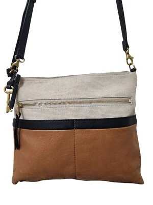 Bolso Bandolera Cartera Fossil Fiona Colorblock Beige Lino y Cuero Marrón Tostado Foto 1 de 4