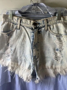 Women's Vibrant MIU Shorts Denim Ripped Cut-Off Jean LARGE Light Wash PRE-OWNED - Picture 1 of 4