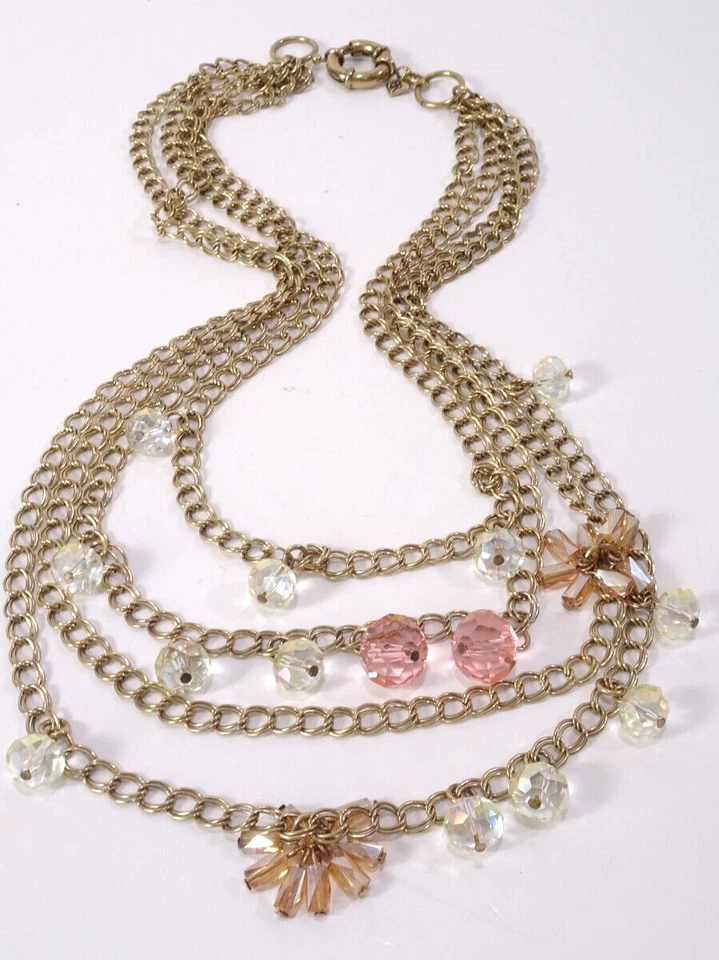 Colar Anthropologie Feminino Antigo Ouro Multi Corrente Pedra Lucite Novo sem etiquetas 68 - Imagem 1 de 4