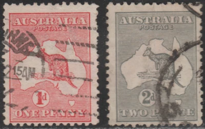 Australia 1913 SC# 2 - 3 - Kangaroo and Map - Used Lot # 001 - Image 1 of 2