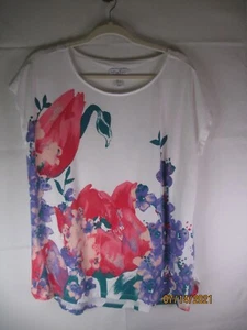 Studio by Denim & Co. Round Neck Cap Sleeve Curved Hem Top S26 - Size L - Imagen 1 de 2